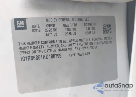 2017 Chevrolet Volt Premier из США, поврежденный, VIN 1G1RB6S51HU100795